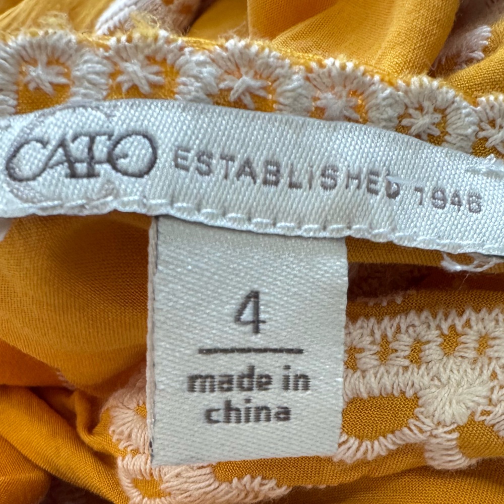 Yellow Boho Mini Dress Embroidered Lace Trim Cottagecore Summer Size 4 - Picture 6 of 7